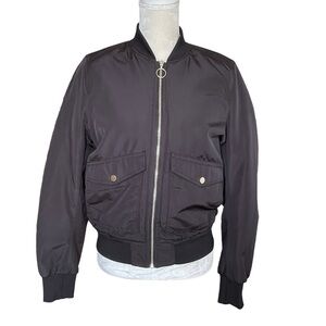 Divided by H&M Women’s Black Bomber Jacket Size 8 Full Zip Ruched Sleeve Pocket